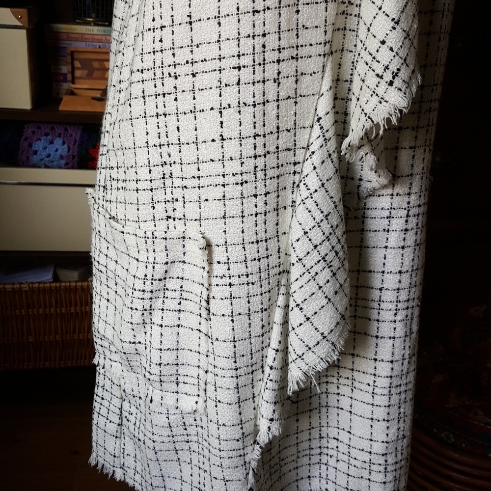 Zara Tweed Asymmetric Ruffle Dress V Neck Pockets - Picture 5 of 9